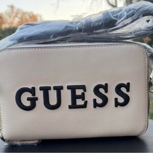 Guess Cream Crossbody with Black Logo Letters